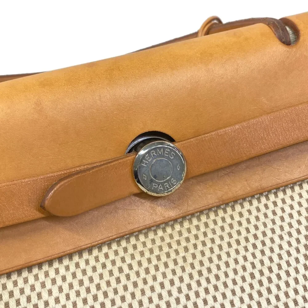 Hermès Herbag PM Handbag Cream Brown Toile GM Leather